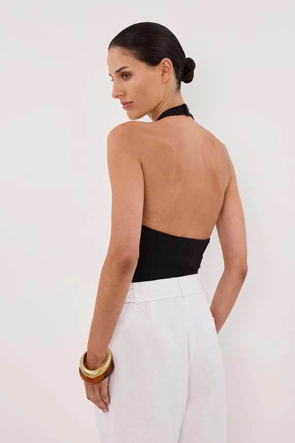 LISS WASHED BLACK HALTER KNIT TOP | DISSH