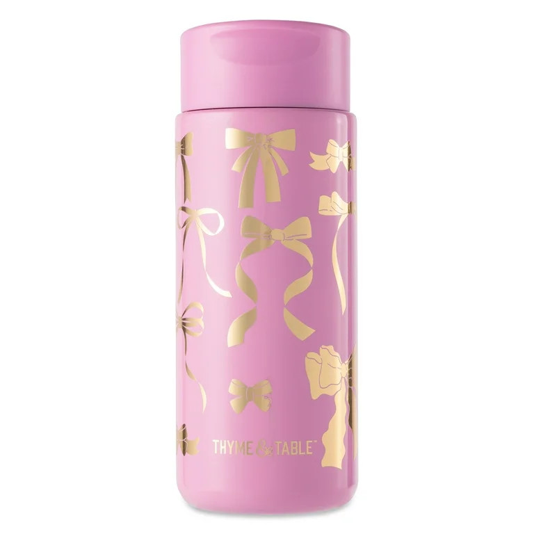 Thyme & Table 22 fl oz Stainless Steel Coffee Tumbler, Pink & Gold Bows | Walmart (US)