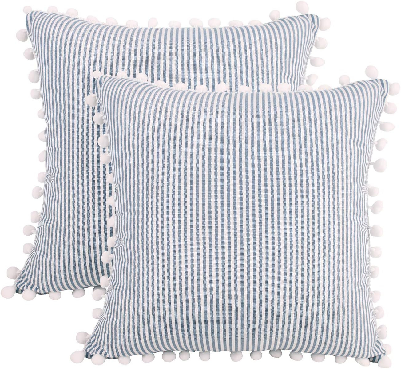 JASEN Set of 2 Farmhouse Stripe Decorative Pillow Covers, 18x18 Inch Navy and Blue Cotton Woven D... | Amazon (US)