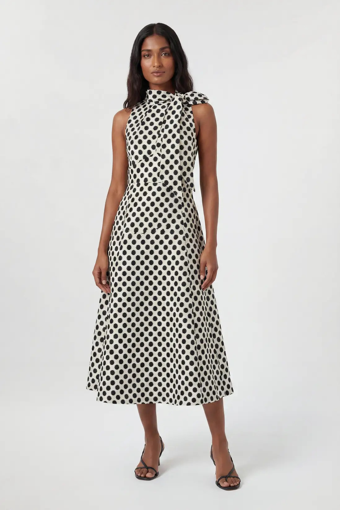 Spot Jacquard Tailored Bow Neck Full Skirted Midi Dress | Karen Millen