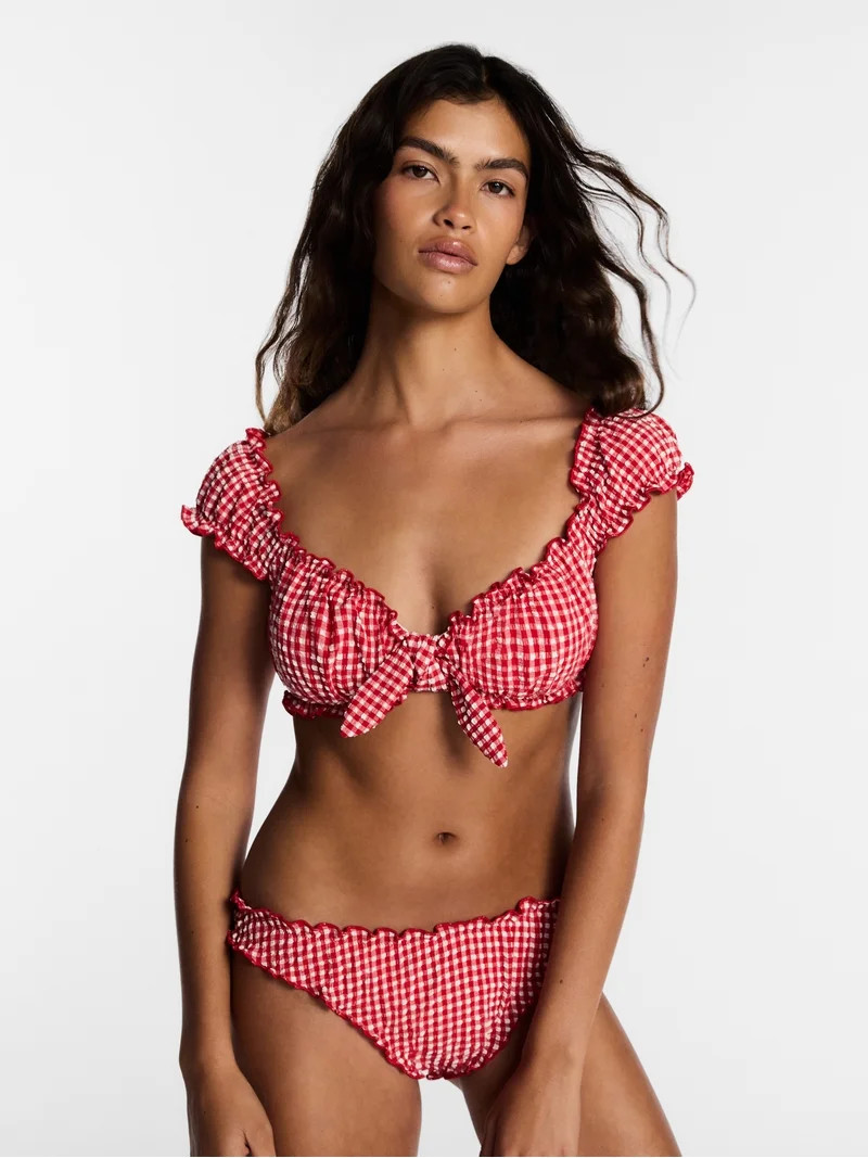 Kacey Lee Women's and Women's Plus Tie Front Bra Bikini Top with Cap Sleeves, Sizes XS-3X | Walmart (US)