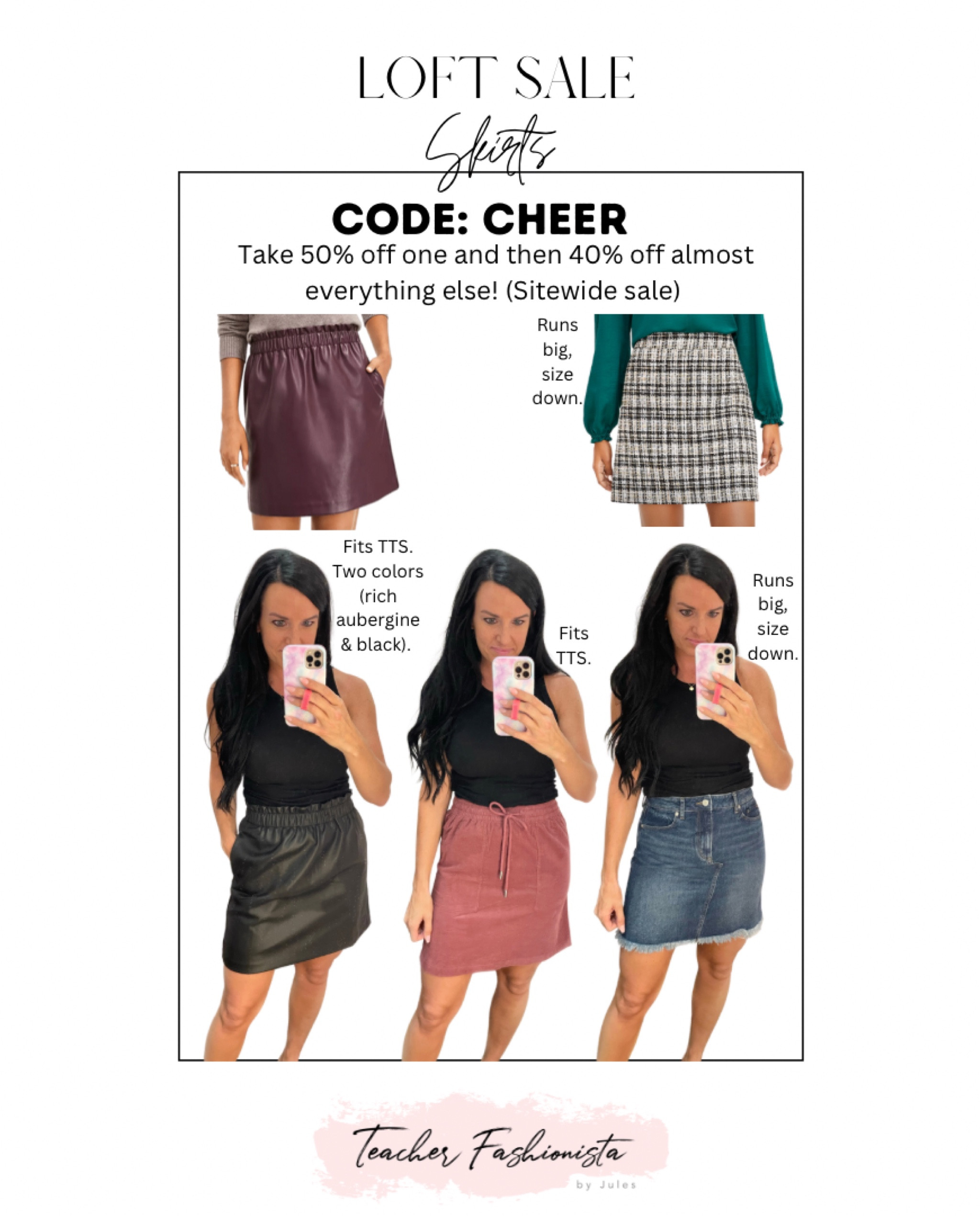 The Loft sale is still going on sitewide! Here are my fav skirts!! (Fit details in image.)

#ltkunder50 #ltkunder100 #ltkworkwear

#LTKHoliday #LTKSeasonal #LTKsalealert