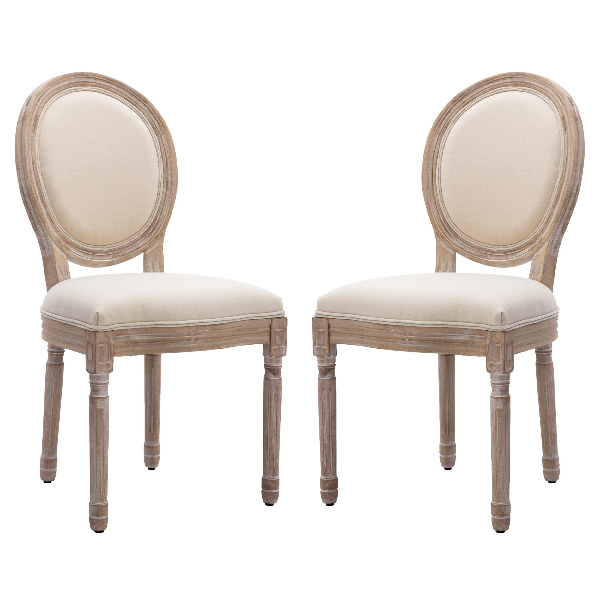 KCC French Dining Chair Set of 2 Upholstered Fabric Side Chair Beige with Wood Leg | Walmart (US)