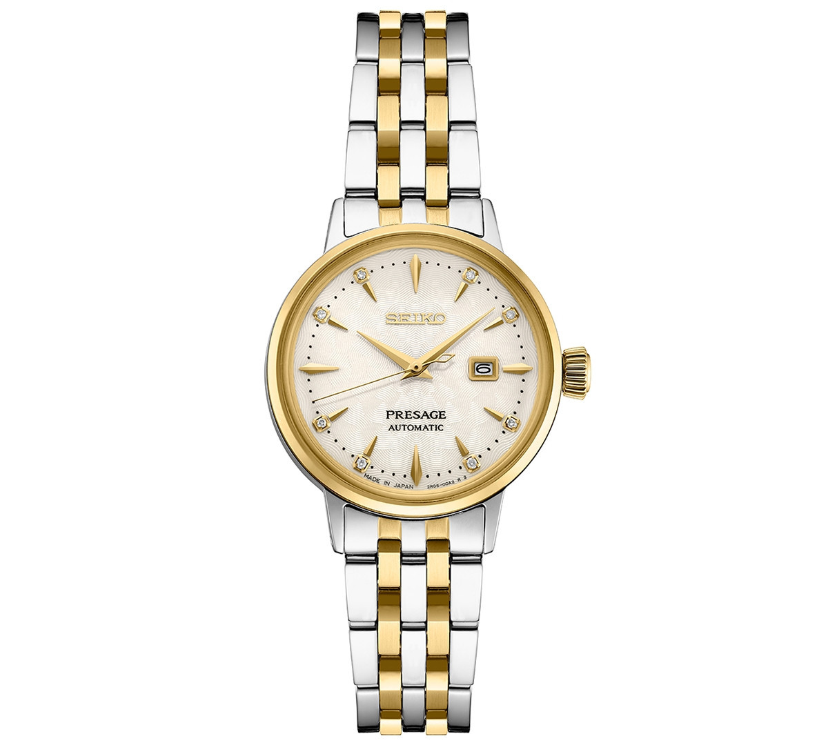 Seiko Women's Automatic Presage Diamond (1/10 ct. t.w.) Two-Tone Stainless Steel Bracelet Watch 30mm - Champagne | Macy's
