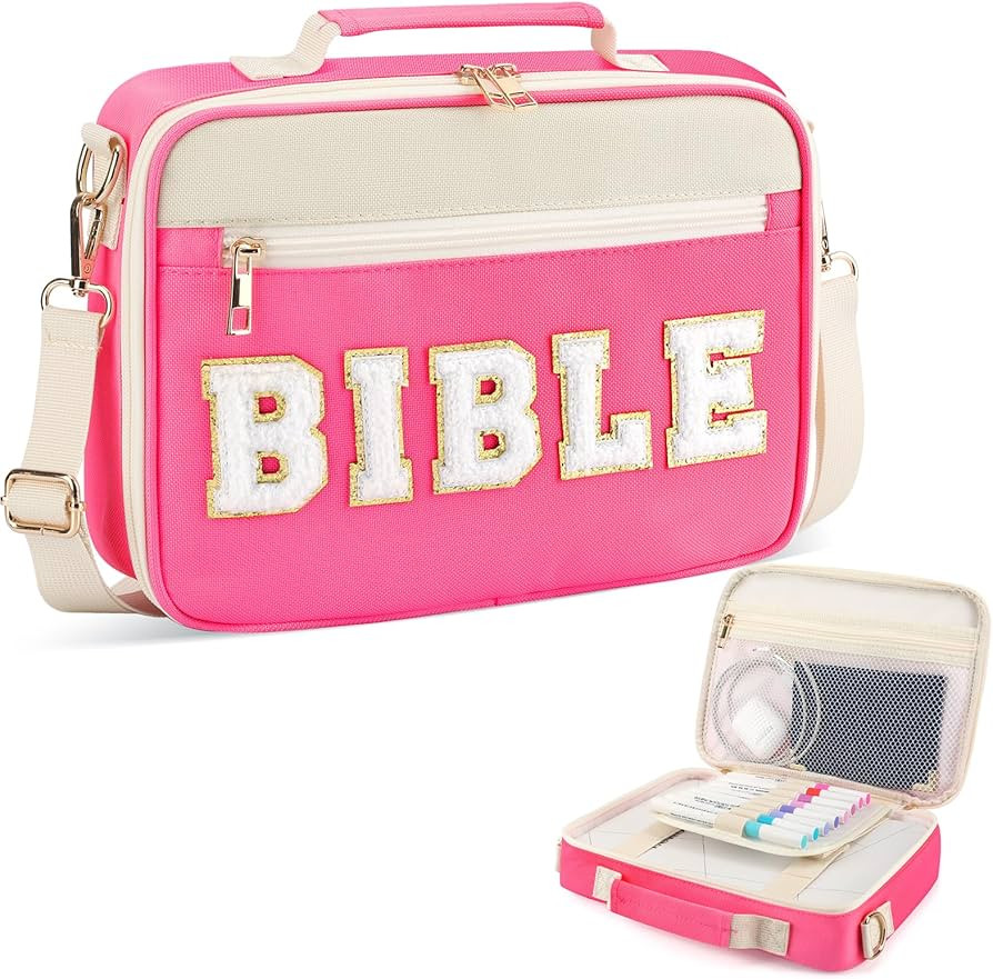 Bible Cover Case for Women Grils, Preppy Bible Bag with Adjustable Shoulder Strap, Waterproof Bib... | Amazon (US)