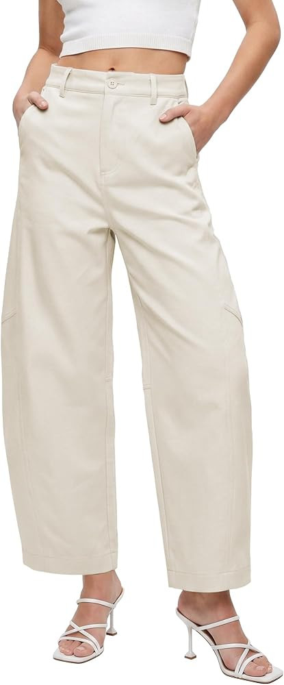 Hixiaohe Womens Barrel Pants Trendy High Rise Baggy Business Casual Office Work Trousers Elastic ... | Amazon (US)