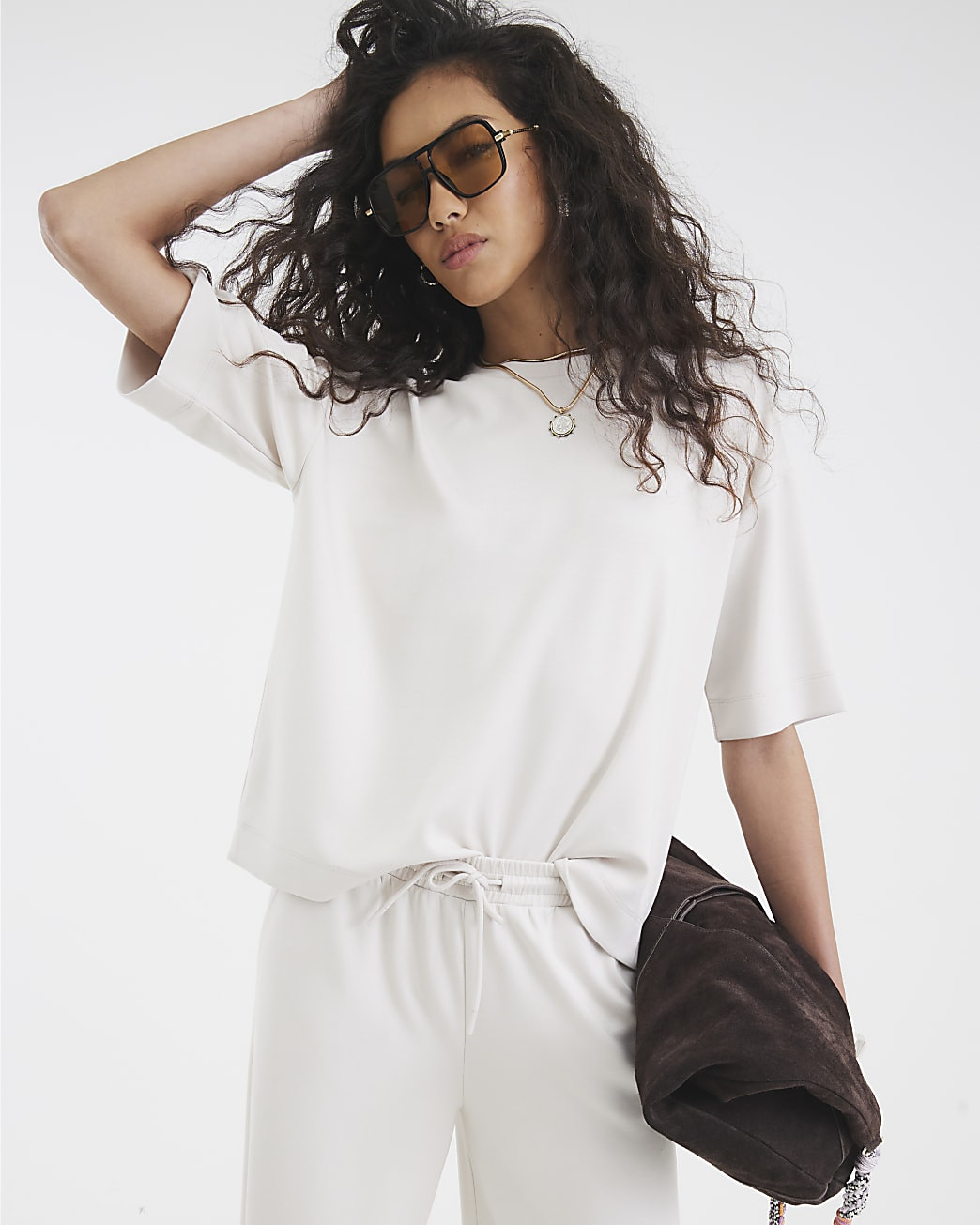 Cream Premium Short Sleeve Boxy T-shirt | River Island UK & IE