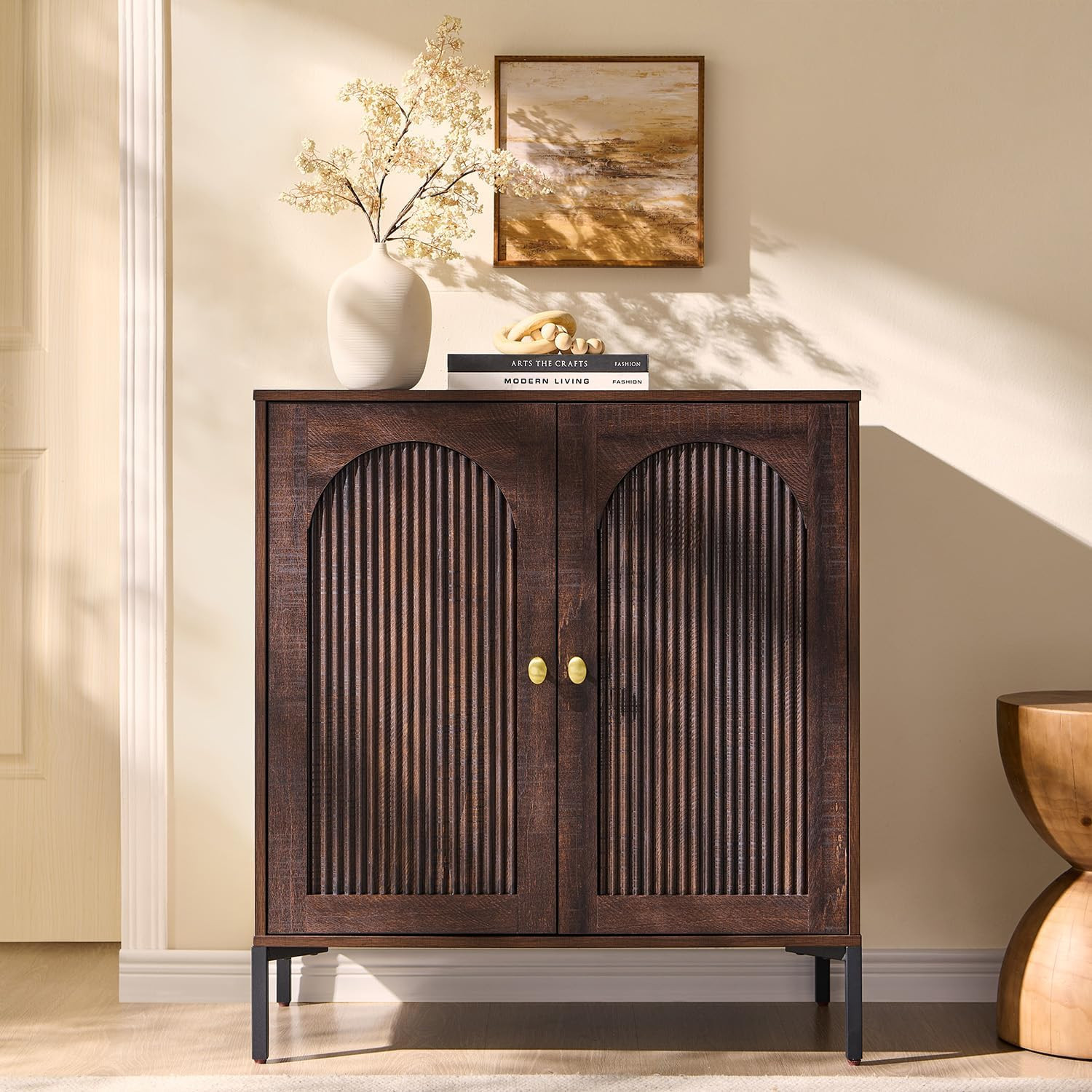 IFGET 34" Tall Modern Arched Sideboard Buffet Cabinet with Storage, Brown | Fluted Arch Sideboard... | Amazon (US)