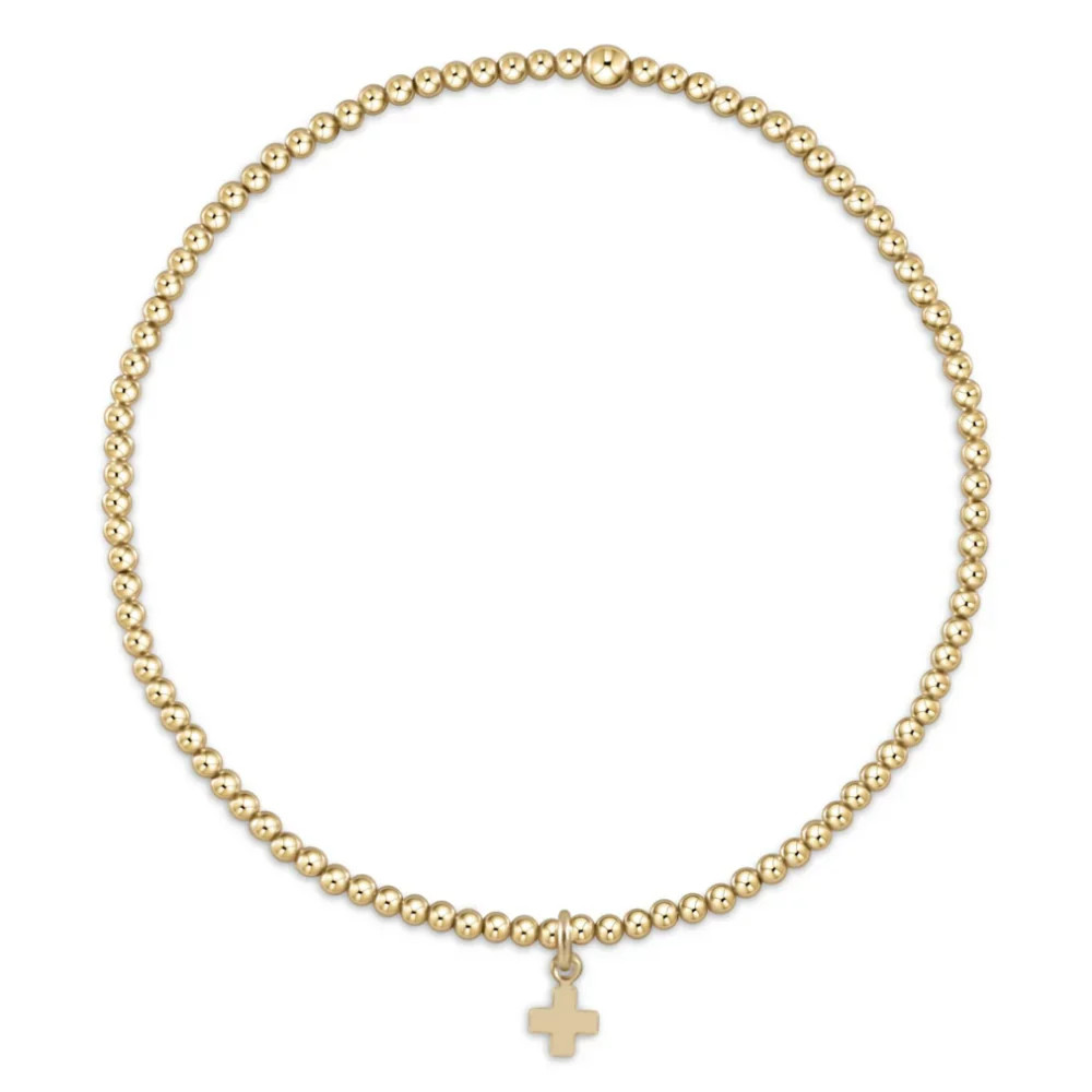enewton egirl Classic Gold 2mm Bead Bracelet - Signature Cross Small Gold Charm | Smith's of Dublin