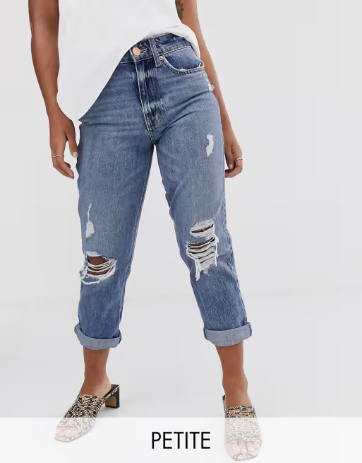 River Island Petite Stormi mom jeans in mid wash | ASOS (Global)