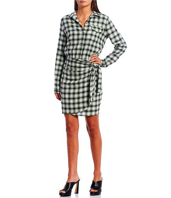 Copper Key Side Tie Collared Plaid Shirt Dress | Dillard's | Dillard's