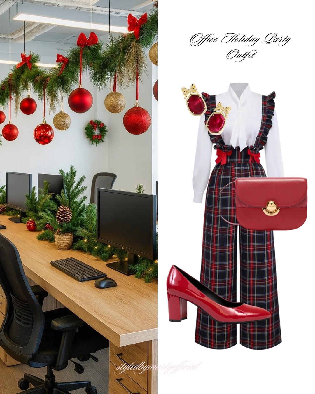 Office Holiday Party Outfit💼🎄

Holiday fashion, Holliday outfit, holiday party outfit, festive fashion, tartan pants, tartan jumpsuit, festive outfit, red pumps, red bag, red bow earrings, feminine fashion, preppy outfit, whimsical style 

#LTKHoliday #LTKFindsUnder100 #LTKootd
