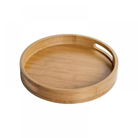 Bamboo Wood Round Tray w/ Handles Tea & Coffee Table Decorative Serving Tray Food Storage Platters | Walmart (US)