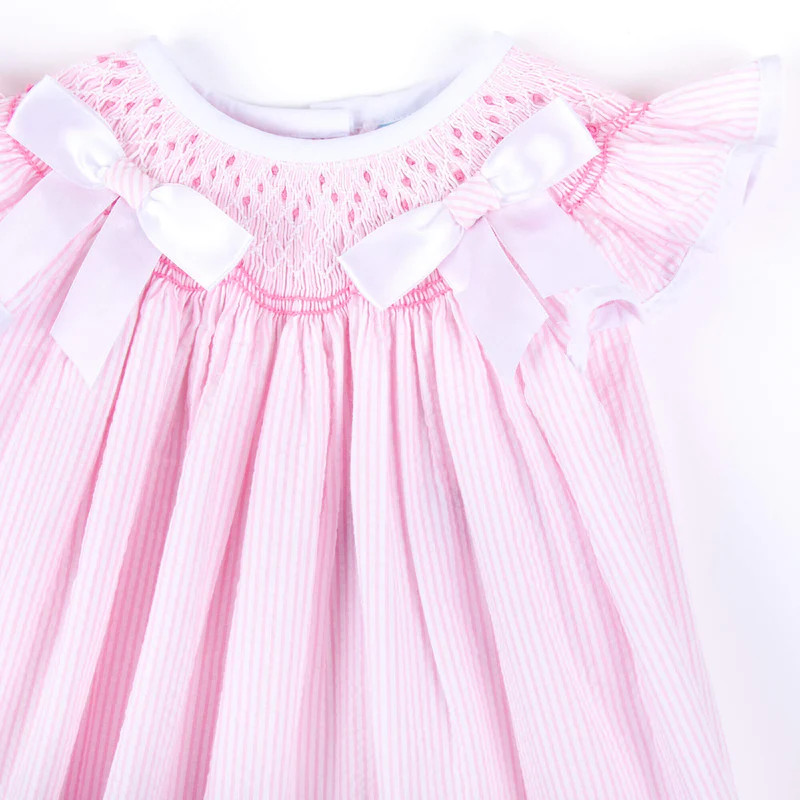 Light Pink Seersucker Smocked Bloomer Set | Classic Whimsy