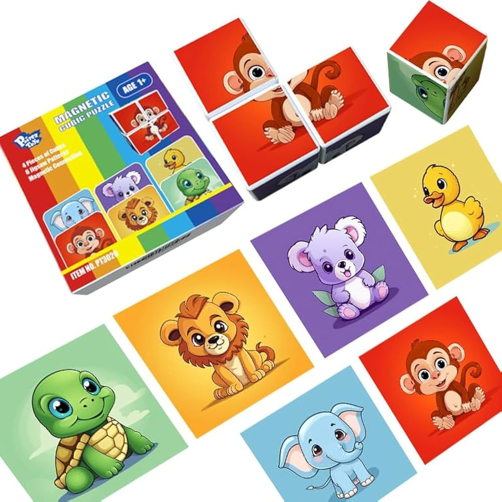 3D Magnetic Cubic Jigsaw Puzzle Toys for Toddlers, Large Building Blocks Cubes 1.65 Inches, Integ... | Amazon (US)