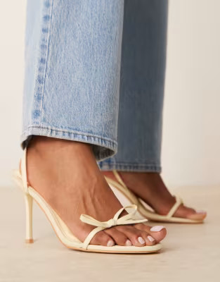 Glamorous bow heeled sandals in lemon yellow | ASOS (Global)
