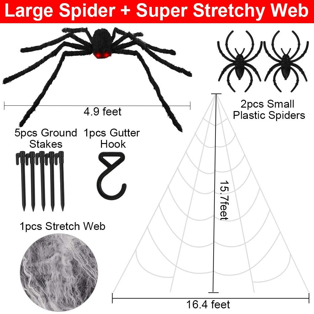 OurWarm 200'' Halloween Spider Web Decor 59'' Giant Spider Decorations with LED Eyes,Scary Fake Spid | Amazon (US)