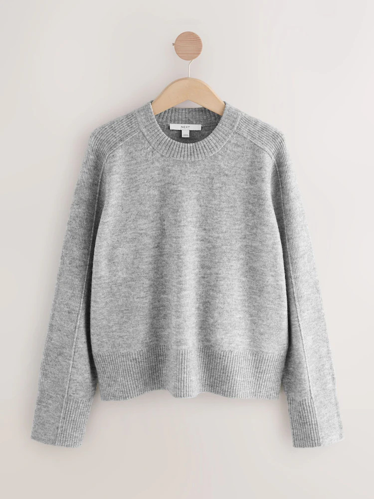 Grey Crew Neck Knitted Jumper with Wool | Next US