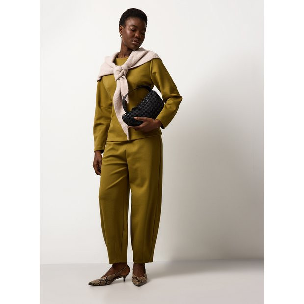 Khaki Co-ord Ponte Barrel Trousers 14 | Tu Clothing