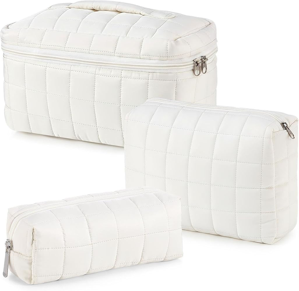 Huhumy 3 Pcs Large Puffy Makeup Bag Set Quilted Cosmetic Pouch for Women Cute Checkered Travel To... | Amazon (US)