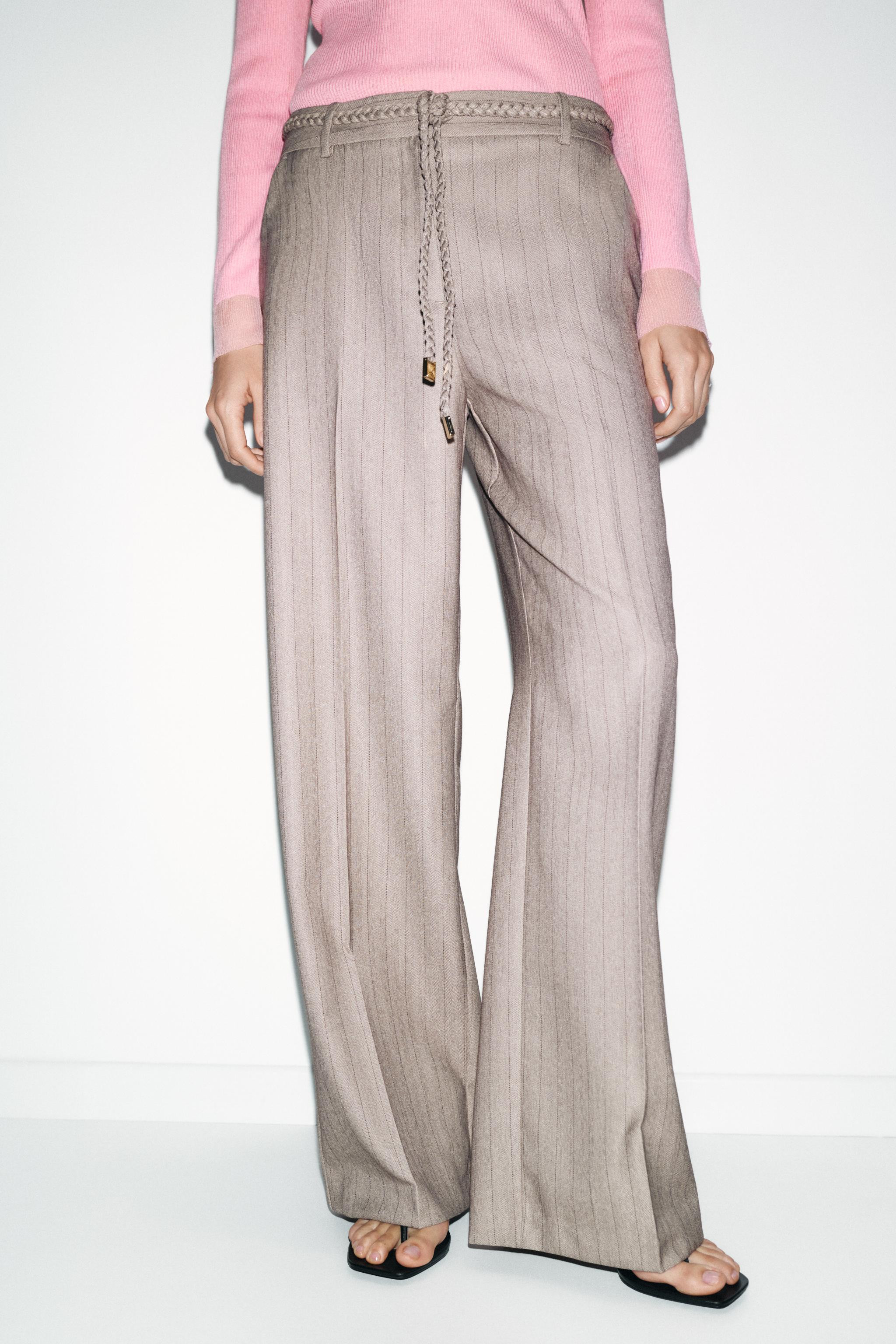 HERRINGBONE TROUSERS WITH BRAIDED BELT | Zara UK