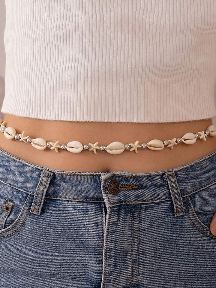 1pc Women Beach Style Personality Shell & Starfish Design Waist Chain, Street Fashion Accessory... | SHEIN