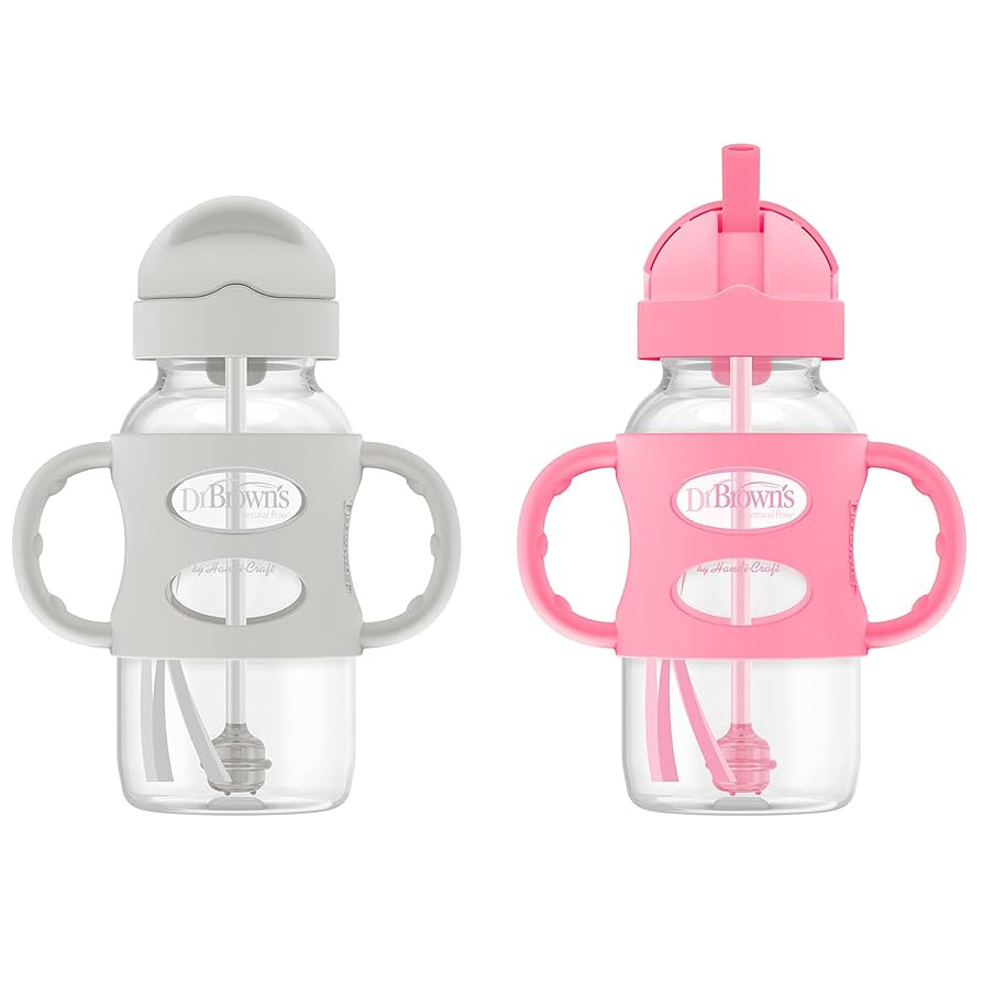 Dr. Brown's Milestones Wide-Neck Sippy Straw Bottle with 100% Silicone Handles and Weighted Straw... | Amazon (US)