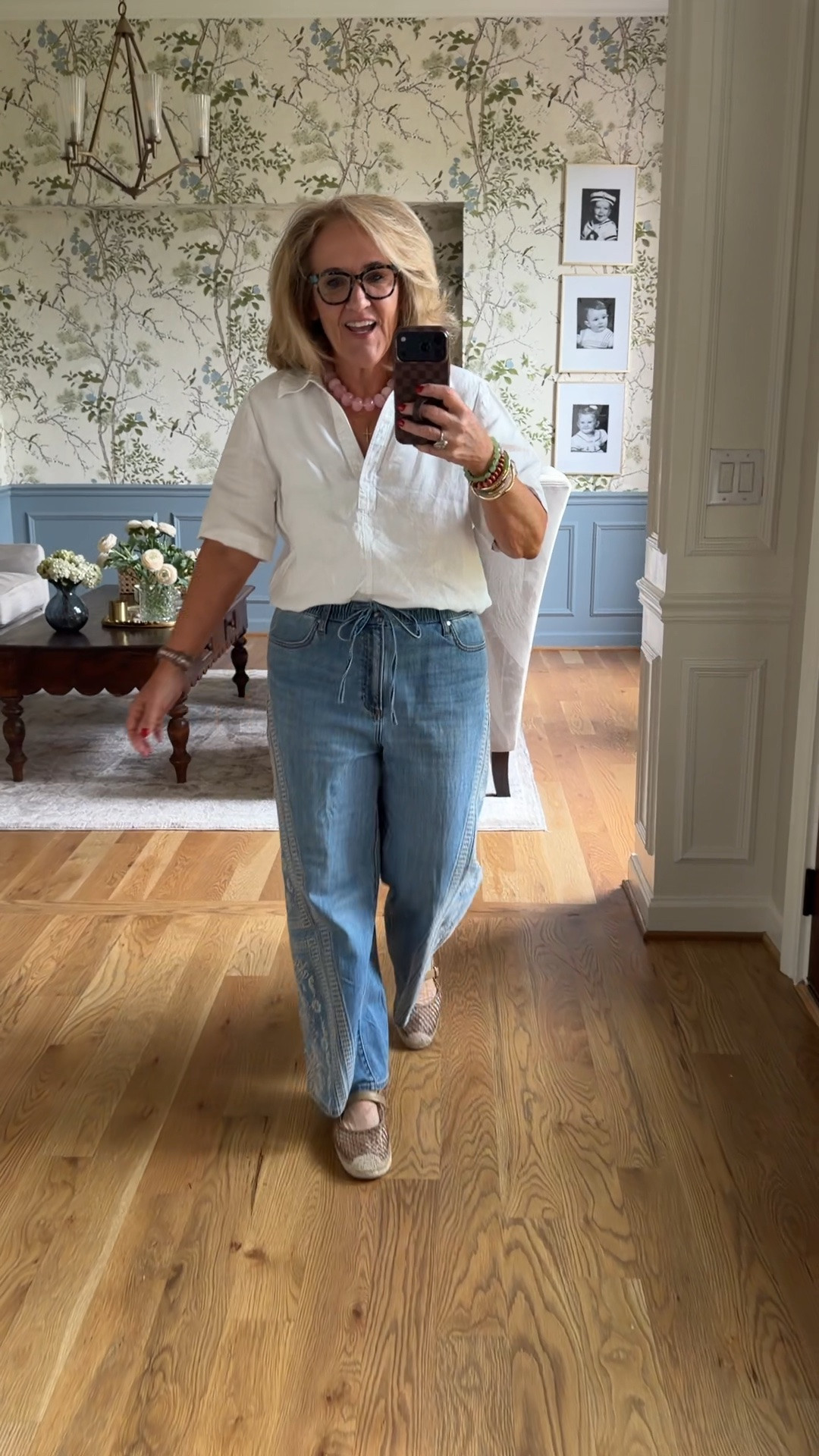 Linen blouse size medium 
Jeans size 1.0 
Espadrilles true to size and comfy 
20% off my bracelet stack that’s been restocked! Code NANETTE20

#LTKOver40 #LTKSaleAlert #LTKootd