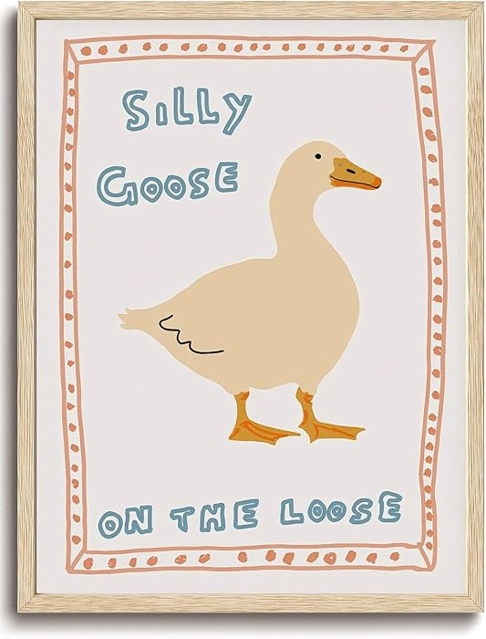 KISSFOX OAK Wood Framed Wall Art Silly Goose Wall Decor Animal Canvas Art Yellow Pictures Animal ... | Amazon (US)