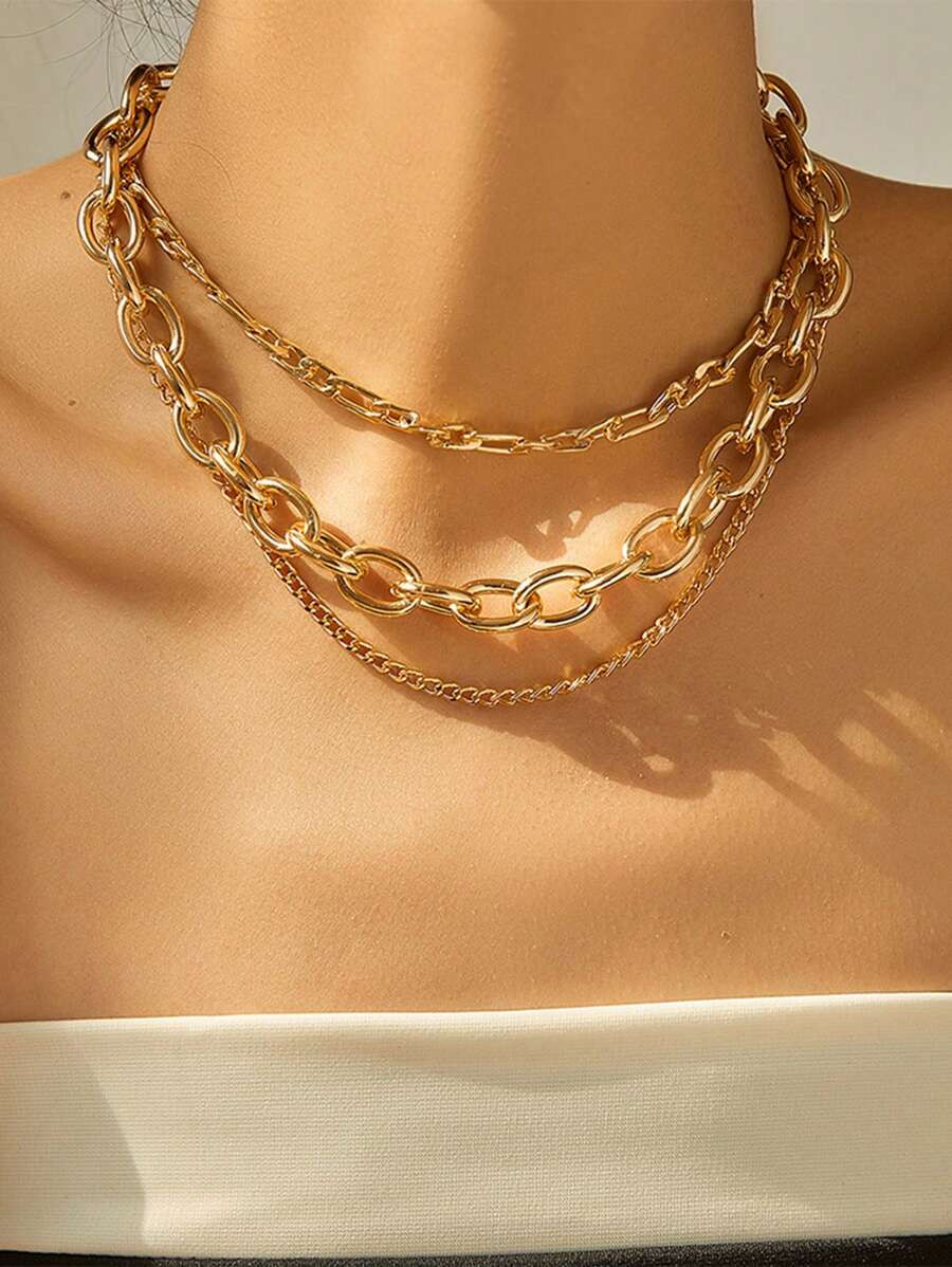 Nooxian Set de 3 collares de varias capas con cadena gruesa de estilo punk rock y hip hop, juego ... | SHEIN