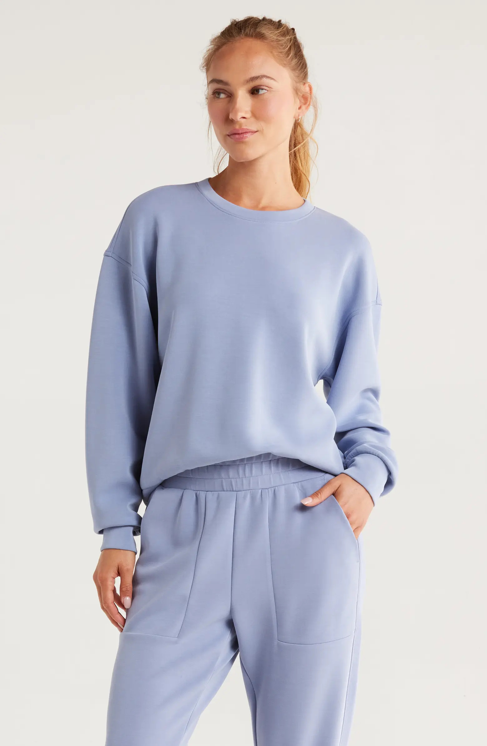 Zella Ultrasoft Boxy Knit Crew Sweatshirt | Nordstrom | Nordstrom