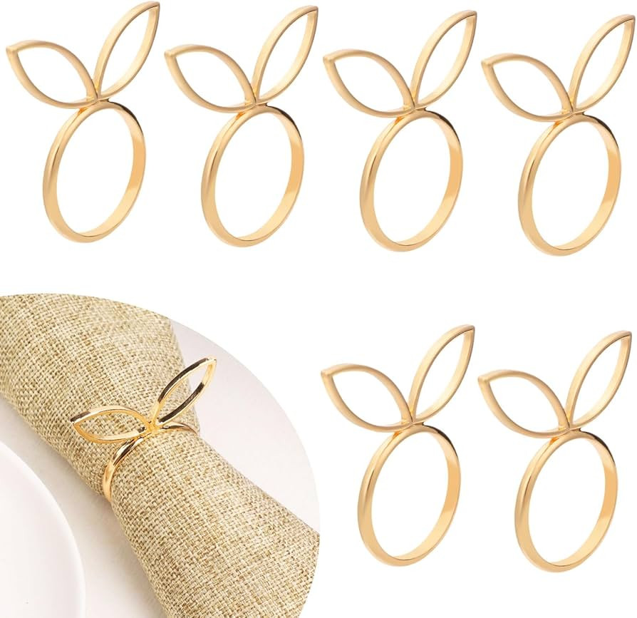6pcs Easter Bunny Napkin Rings, Gold Rabbit Ear Easter Napkin Holder Cute Serviette Buckles Sprin... | Amazon (CA)