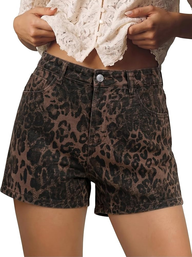 luvamia Jean Shorts for Women Trendy High Waisted Cheetah Leopard Animal Print Stretchy Denim Sho... | Amazon (US)