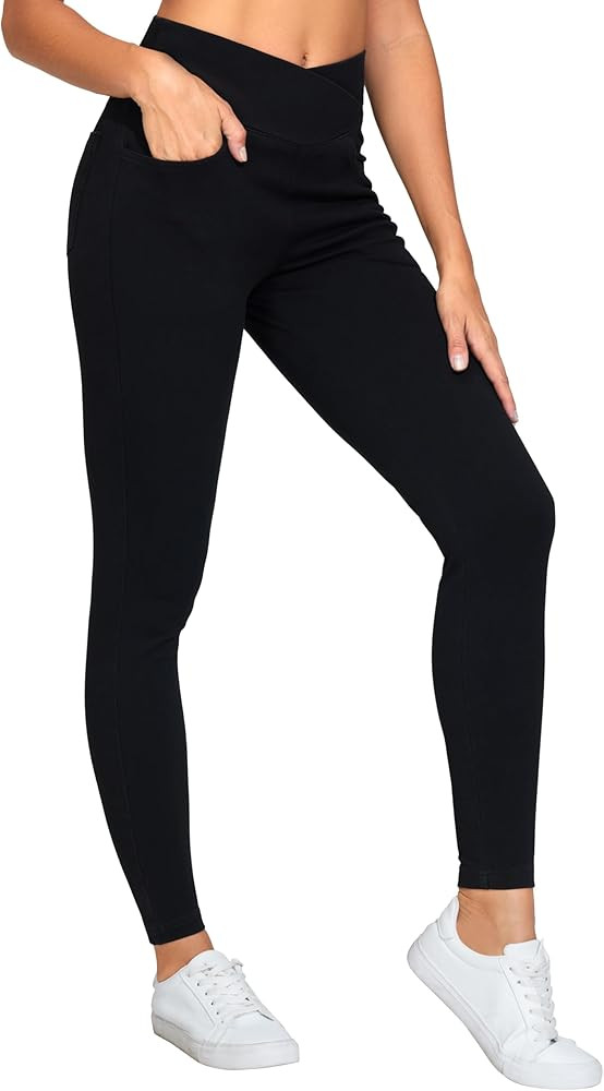 THE GYM PEOPLE Women's V Cross Denim Jegging Pants High Waisted Stretchy Skinny Jean Leggings wit... | Amazon (US)