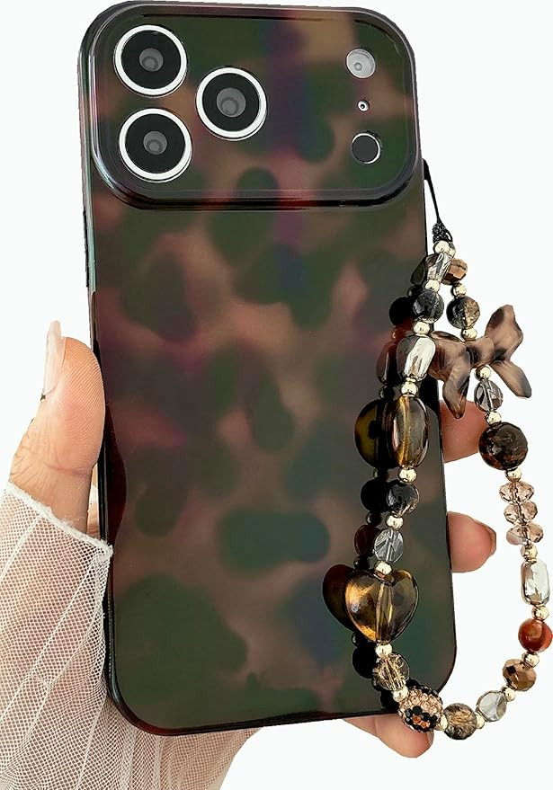 JANDM Leopard Case for iPhone 17 Pro with Strap,Aesthetic Tortoise Shell Leopard Pattern Full Cam... | Amazon (US)