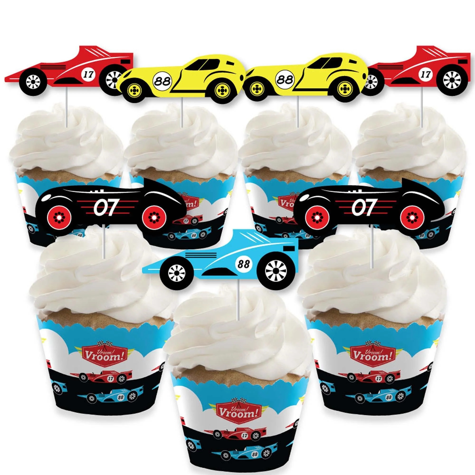 Let's Go Racing - Racecar - Cupcake Decoration - Race Car Birthday Party or Baby Shower Cupcake W... | Big Dot of Happiness