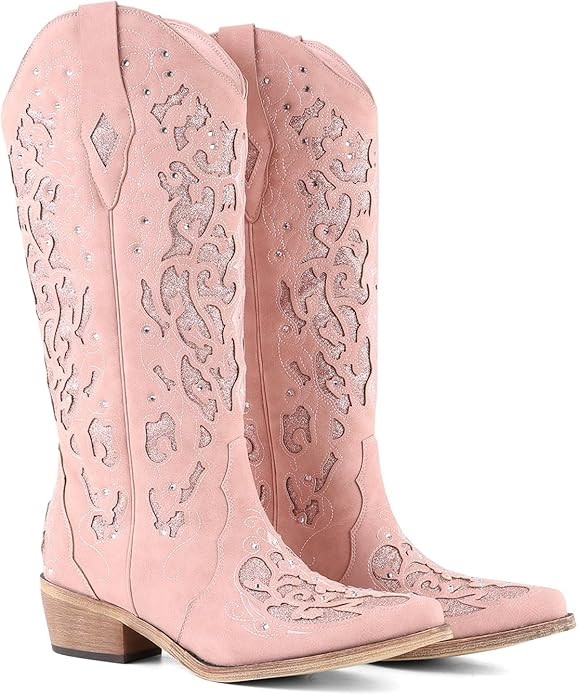 Western Cowboy Boots with Comfortable Calf Black Cowgirl Boot Women Sparkly Rhinestone Wedding Bo... | Amazon (US)