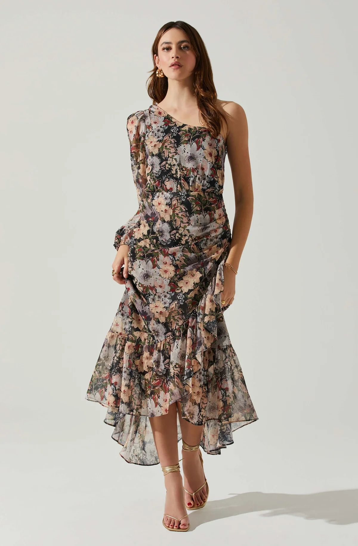 Calista Floral One Shoulder Midi Dress | ASTR The Label (US)