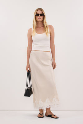 SELENE OYSTER SATIN MIDI SKIRT | DISSH