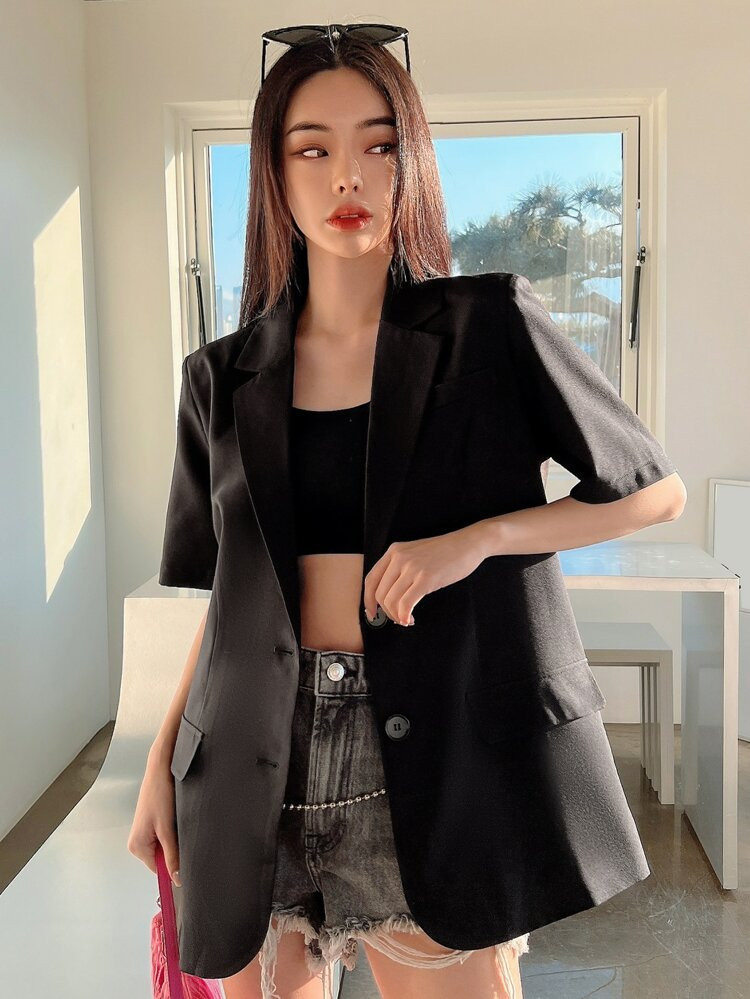 DAZY Single Breasted Flap Detail Blazer | SHEIN