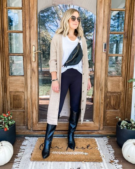 Fall Outfit from Target | all tts
Duster cardigan | basic white tee | black leggings | tall western black boots | 30% off apparel & shoes sale | Thanksgiving outfit perfect for eating all the turkey!