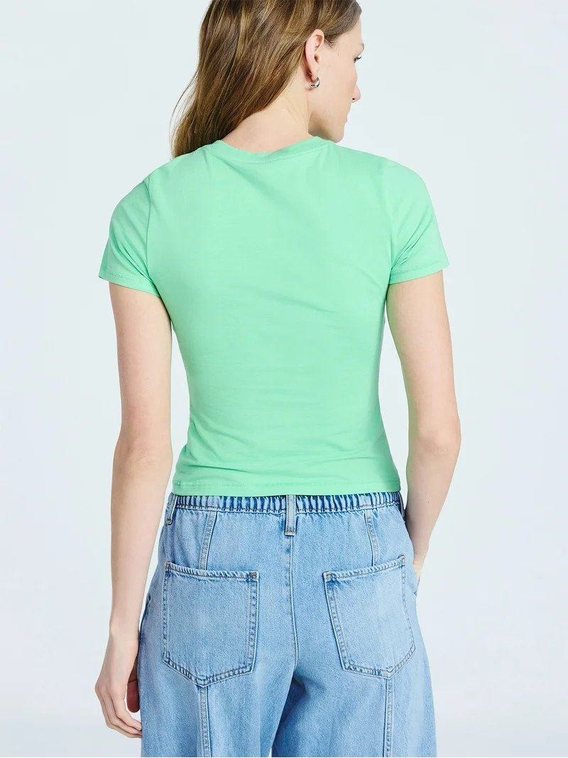 Scoop Women\u2019s Stretch Cotton Blend Baby Tee with Short Sleeves, Sizes XS-XXL | Walmart (US)