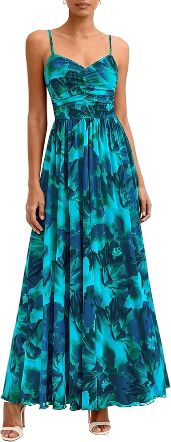 PRETTYGARDEN Women Summer Floral Maxi Dress 2026 Spirng Spaghetti Strap Mesh Boho Sundress Party ... | Amazon (US)