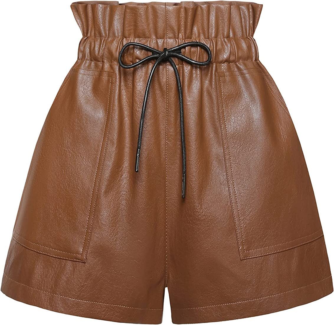 QIANXIZHAN Women's Leather Shorts, Faux High Waisted Wide Leg Sexy Shorts SP1012 | Amazon (US)