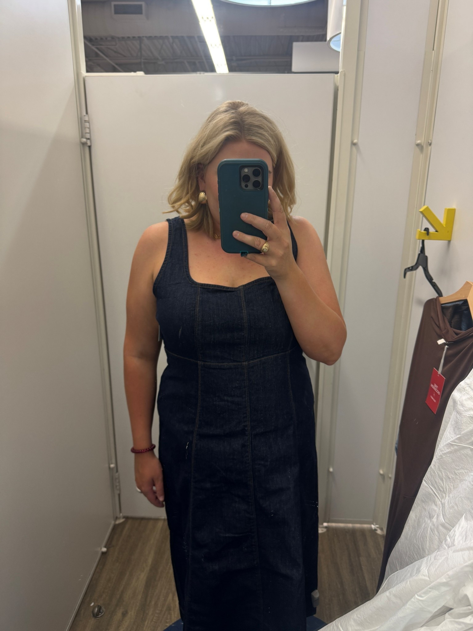 A fun dark denim midi dress!