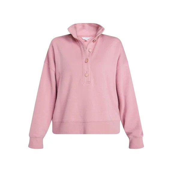 Time and Tru Women's Quarter Button Fleece Top with Long Sleeves, Size XS-XXXL | Walmart (US)