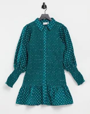 ASOS DESIGN shirred mini shirt dress in spot print | ASOS (Global)