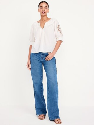 Extra High-Waisted Braided Wide-Leg Jeans | Old Navy (US)