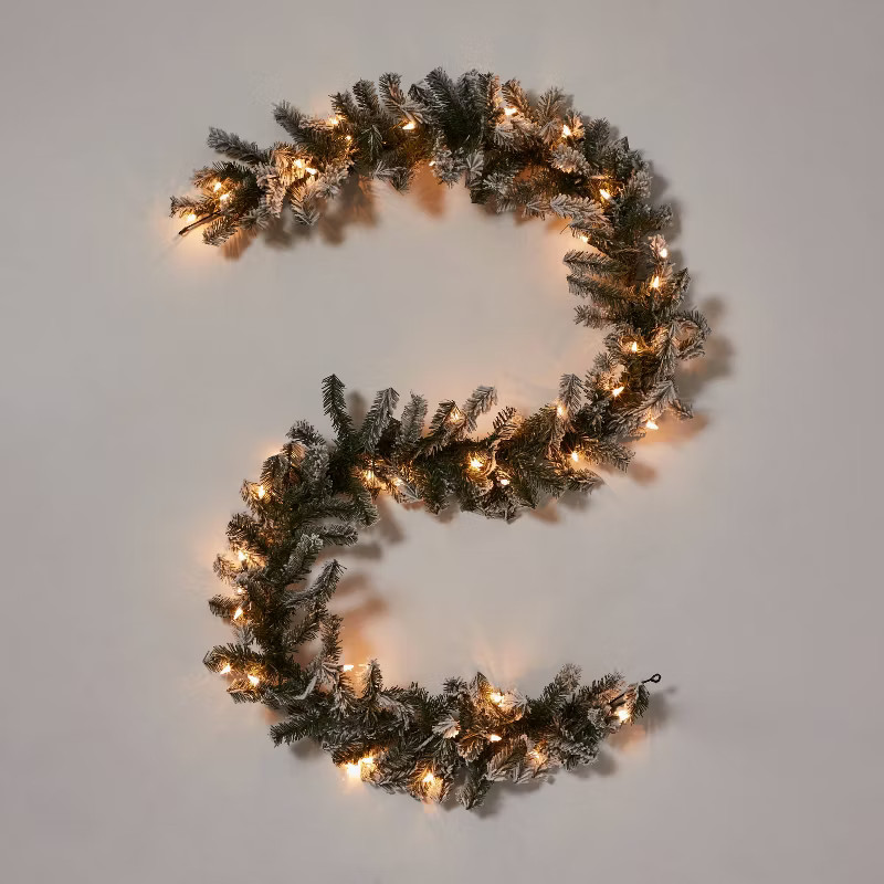 9' Pre-Lit Flocked Artificial Pine Christmas Garland Green with Clear Lights - WondershopT... | Target