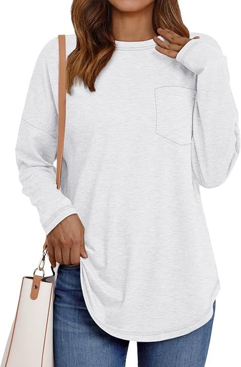 AUTOMET Womens Tops Long Sleeve Shirts Casual Basic Crewneck Oversized Tee Loose Fit Fall Fashion... | Amazon (US)